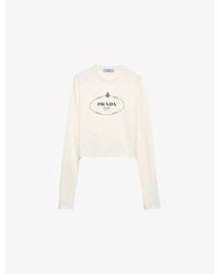 Prada - Logo-Print Long-Sleeve Cotton-Jersey Top - Lyst