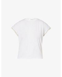 FRAME - Cap-Sleeve Scallop-Trim Cotton T-Shirt - Lyst