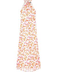 Maje - Floral-pattern Drawstring-neck Satin Maxi Dress - Lyst