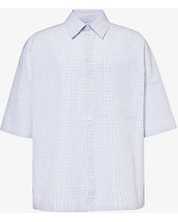 Bottega Veneta - Check-pattern Logo-embroidered Cotton And Linen-blend Shirt - Lyst