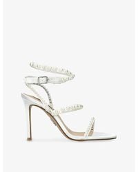 Steve Madden - Teena Faux Pearl-Embellished Satin Heeled Sandals - Lyst
