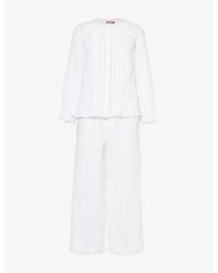 Desmond & Dempsey - Broderie-Trim Long-Sleeve Cotton Pyjama Set - Lyst