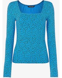 Whistles - Floral-print Square-neck Stretch-woven Top - Lyst