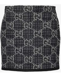 Gucci - Monogram-pattern Wool And Cotton-blend Mini Skirt - Lyst