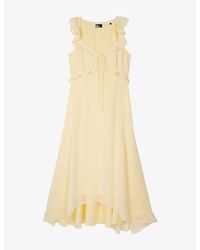The Kooples - V-Neck Ruffled Woven Midi Dress - Lyst