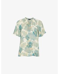 Whistles - Tie-Neck Floral-Print Woven Blouse - Lyst