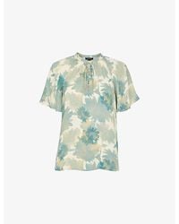 Whistles - Tie-Neck Floral-Print Woven Blouse - Lyst