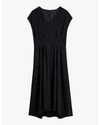 JOSEPH - Cady Turot V-Neck Cap-Sleeve Stretch-Woven Midi Dress - Lyst