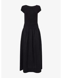 ME+EM - Square-Collared Contrast-Knit And Linen-Blend Maxi Dress - Lyst