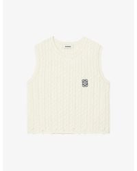 Sandro - Logo-embroidered Cable-knit Cotton And Wool-blend Top - Lyst