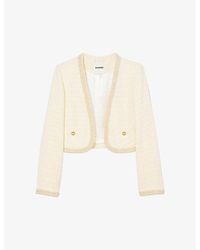 Sandro - Faux Pearl-embellished Tweed-textured Cotton-blend Jacket - Lyst