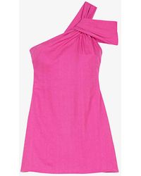Maje - One-shoulder Draped Woven Mini Dress - Lyst