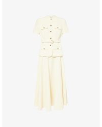 Self-Portrait - Belted Tailored Crepe Midi Dress - Lyst