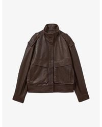 Reiss - Cleo Stand-Collar Leather Jacket - Lyst