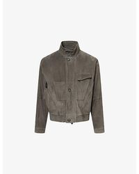 Giorgio Armani - Stand-Collar Multi-Pocket Suede Jacket - Lyst