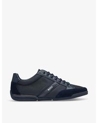 BOSS - Logo-Badge Lace-Up Low-Top Woven Trainers - Lyst