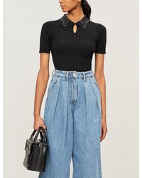 Sandro Embellished-collar Woven Top - Black