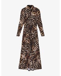 AllSaints - Mina Leopard-Print Ruched-Front Stretch-Jersey Midi Dress - Lyst