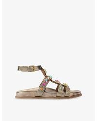 Kurt Geiger - Octavia Flexi Crystal-Embellished Metallic-Leather Sandals - Lyst