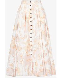 Philosophy Di Lorenzo Serafini - Floral-print High-rise Stretch-cotton Midi Skirt - Lyst