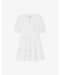 Ro&zo - Frill-Trim Puff-Sleeve Cotton Mini Dress - Lyst