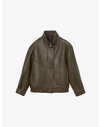 Reiss - Kiara Oversized Leather Bomber Jacket - Lyst