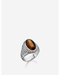 Thomas Sabo Rebel At Heart Sterling Silver And Tiger's Eye Signet Ring - White