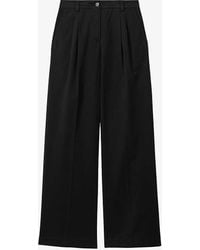 Reiss - Washed Astrid Wide-Leg High-Rise Stretch-Cotton Trousers - Lyst