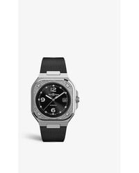 Bell & Ross - Br05a-bl-stfld/srb Br05 Stainless-steel, 0.88ct Round-cut Diamond And Rubber Automatic Watch - Lyst