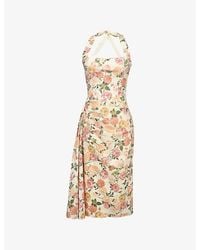 House Of Cb - Tallulah Floral-Print Halterneck Stretch-Cotton Midi Dress Xs (A-C Cup) - Lyst