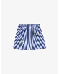 Maje - Striped Floral-Embroidered Cotton-Blend Shorts - Lyst