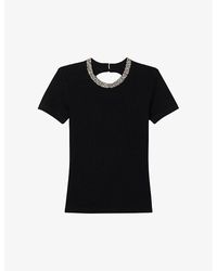 Sandro - Rhinestone-Trim Slim-Fit Cotton-Jersey T-Shirt - Lyst