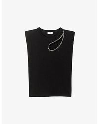 Sandro - Crystal-embellished Cut-out Cotton T-shirt - Lyst