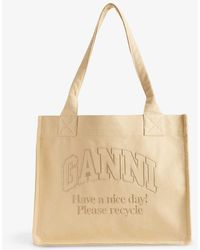 Ganni - Easy Shopper Logo-embroidered Recycled-cotton Tote Bag - Lyst