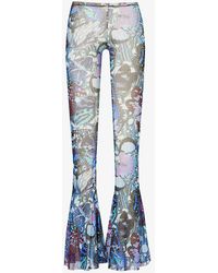 Jean Paul Gaultier - Papillon Flared-leg Low-rise Printed Sheer Mesh Trouser - Lyst