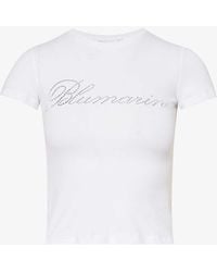 Blumarine - Crystal-embellished Cotton-jersey T-shirt - Lyst