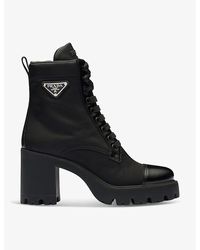Prada - Re-Nylon Logo-Plaque Leather And Recycled-Nylon Heeled Boots - Lyst