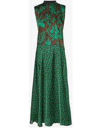 Sacai - High-neck Floral-pattern Satin Maxi Dress X - Lyst