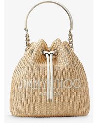 Jimmy Choo - Bon Bon Logo-embroidered Raffia Bucket Bag - Lyst