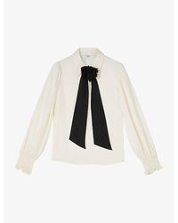 LK Bennett - Corsage-Detail Long-Sleeved Woven Blouse - Lyst