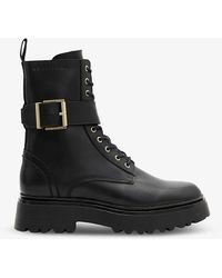 AllSaints - Onyx Buckle-embellished Leather Boots - Lyst