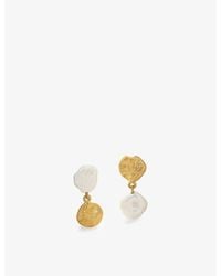 Monica Vinader - Circular Drop 18Ct-Plated Vermeil Sterling- And Pearl Stud Drop Earrings - Lyst