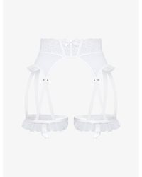 Agent Provocateur - Rosia Bow-Embroidered Mid-Rise Woven Suspender Belt - Lyst