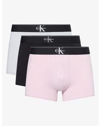 Calvin Klein - Blk,Mist, Hawaii Orch Graphic Monogram Pack Of Three Stretch-Cotton Trunks - Lyst
