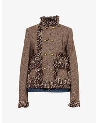 Sacai - Fringed Wool-Blend Tweed Denim Jacket - Lyst