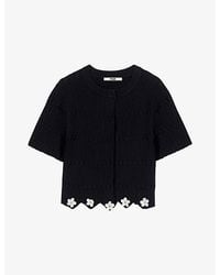 Maje - Cropped Jewelled-Button Knitted Cardigan - Lyst