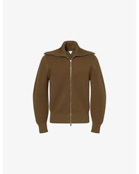 Bottega Veneta - Oversized-Collar Ribbed Wool-And-Cotton Cardigan - Lyst