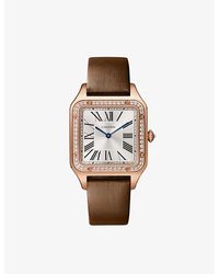 Cartier - Crwjsa0018 Santos-dumont Large Model 18ct Rose-gold, Diamond And Leather Watch - Lyst