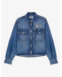Maje - Brooch-Embellished Regular-Fit Denim Jacket - Lyst