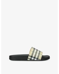 Burberry - Check-Print Canvas Sliders - Lyst